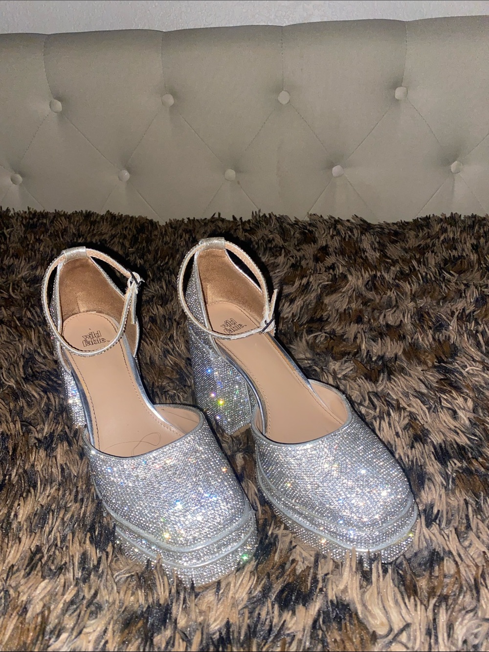 wild fable Silver Glitter Platform Ankle-Strap Pumps